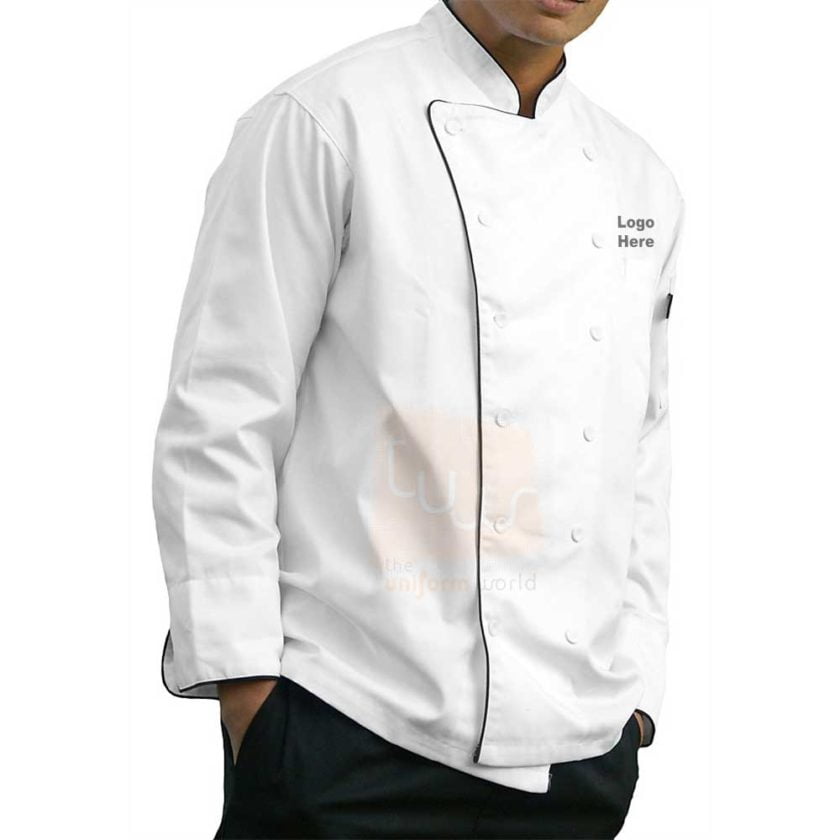 Men Chef Jacket White with Piping Dubai UAE Leading Uniforms