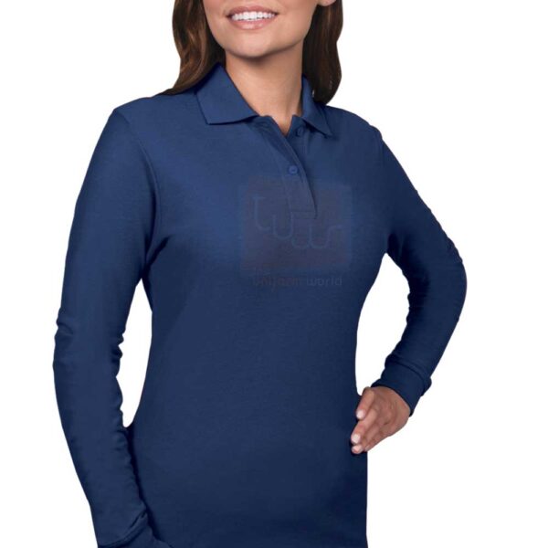 Navy Blue Plain Female Polo Shirt Long Sleeve