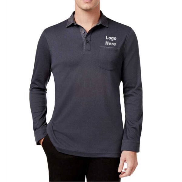Dark Grey Polo Long Sleeve with Pocket