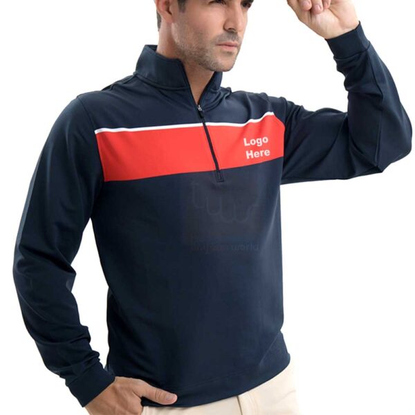 Navy Blue Cotton Polo Long Sleeve Sleeve Zipper Closure