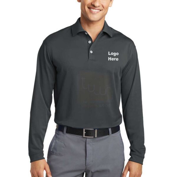 Charcoal Grey Cotton Polo Long Sleeve