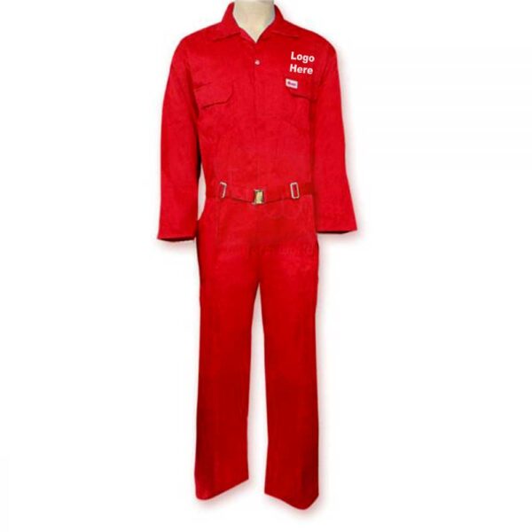 Red 1-Piece Coverall Poly Cotton with Buckled Belt