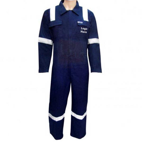 Navy Blue 1-Piece Fire Retardant Coveralls with Reflective Tape