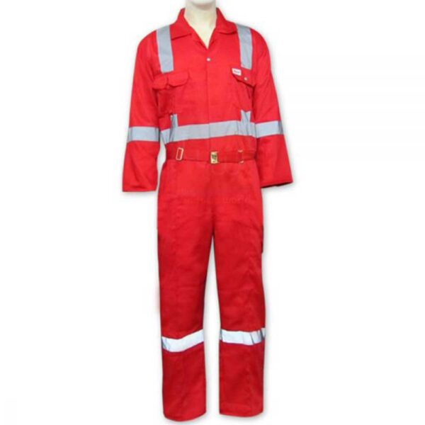 Red 1-Piece Coverall Cotton with Reflective Tape