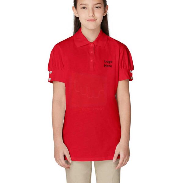 Red Pleated Sleeves Polo with Snap Buttons