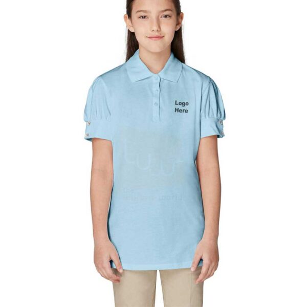 Light Blue Pleated Sleeves Polo with Snap Buttons