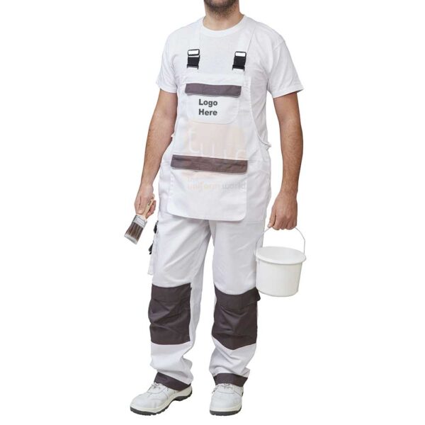 White Bib Coverall Cotton Twill with Contrast