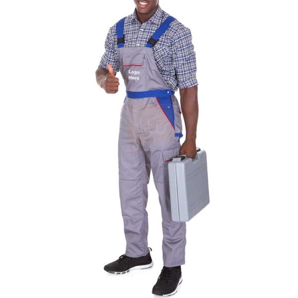 Grey 3-Tone Bib Coverall Cotton Twill with Pockets - Image 2