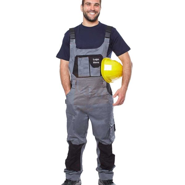 Grey Bib Coverall with Contrast and Multiple Pockets
