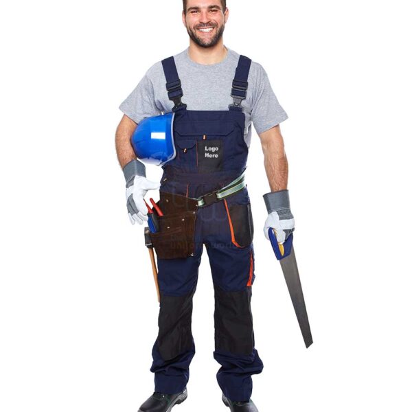 Navy Blue Bib Coverall with Pockets and Contrast