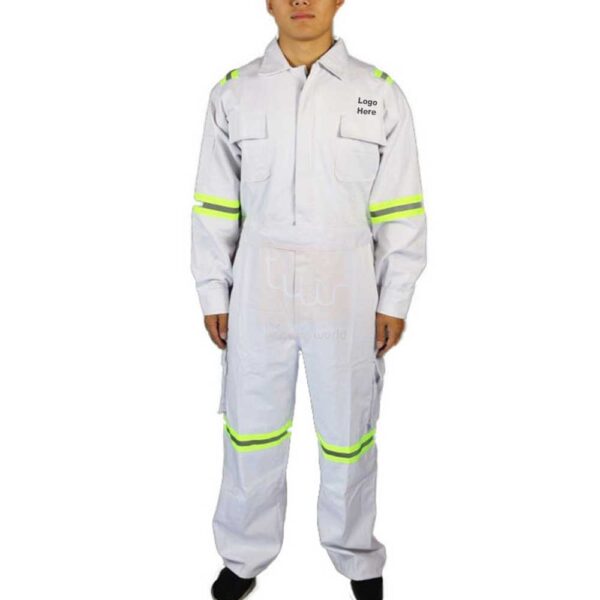 White 1-PC Coverall Cotton Twill with Reflective Tapes