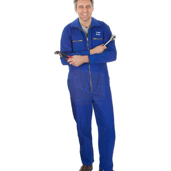 Royal Blue Plain 1-Piece Coverall with Metal Zipper