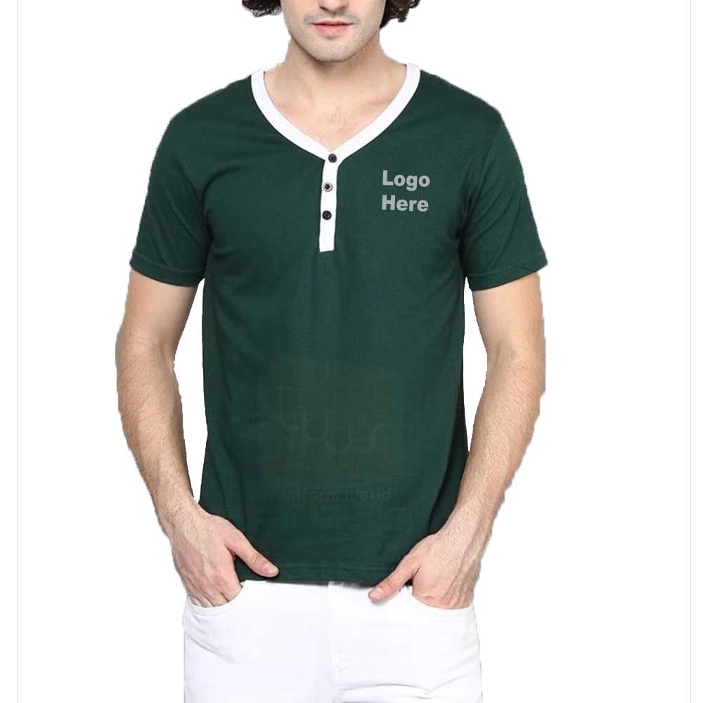 Green Y Neck T Shirt with Contrast