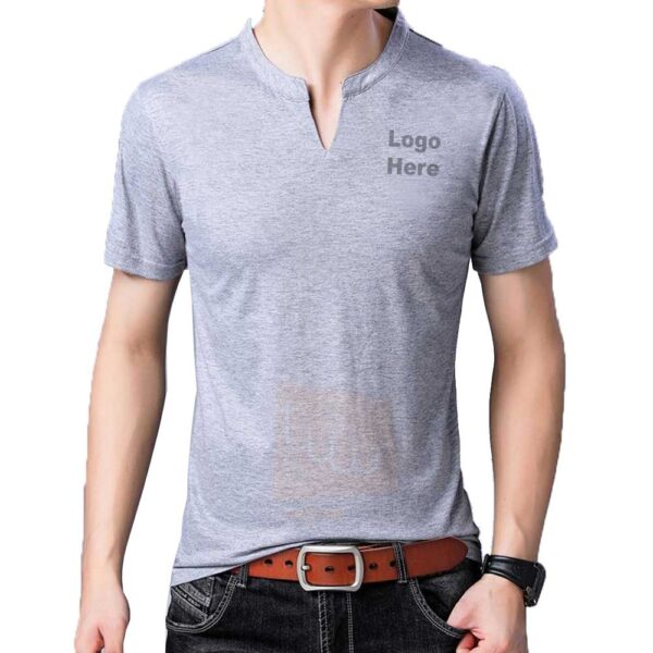 Light Grey Plain Y Neck T Shirt