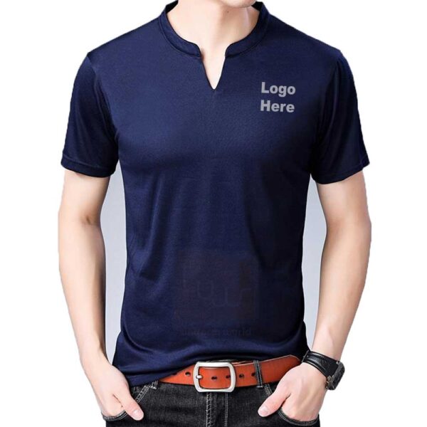Navy Blue Plain Y Neck T Shirt