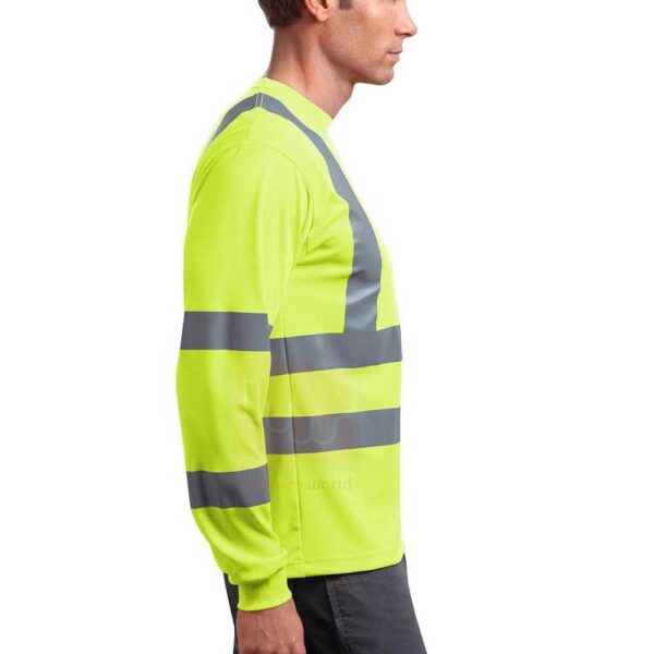 Neon Yellow Long Sleeve T Shirt with Reflective Tape - Image 2
