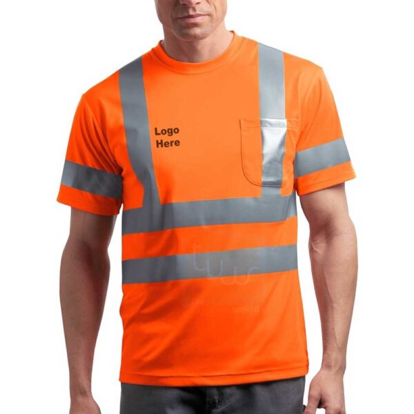 Neon Orange Crew Neck T Shirt with Reflective Tape