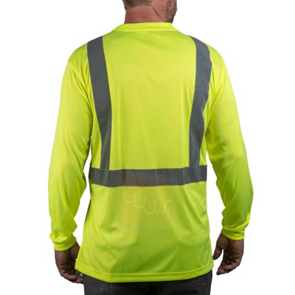 Neon Yellow Long Sleeve T Shirts with Pocket - Image 2
