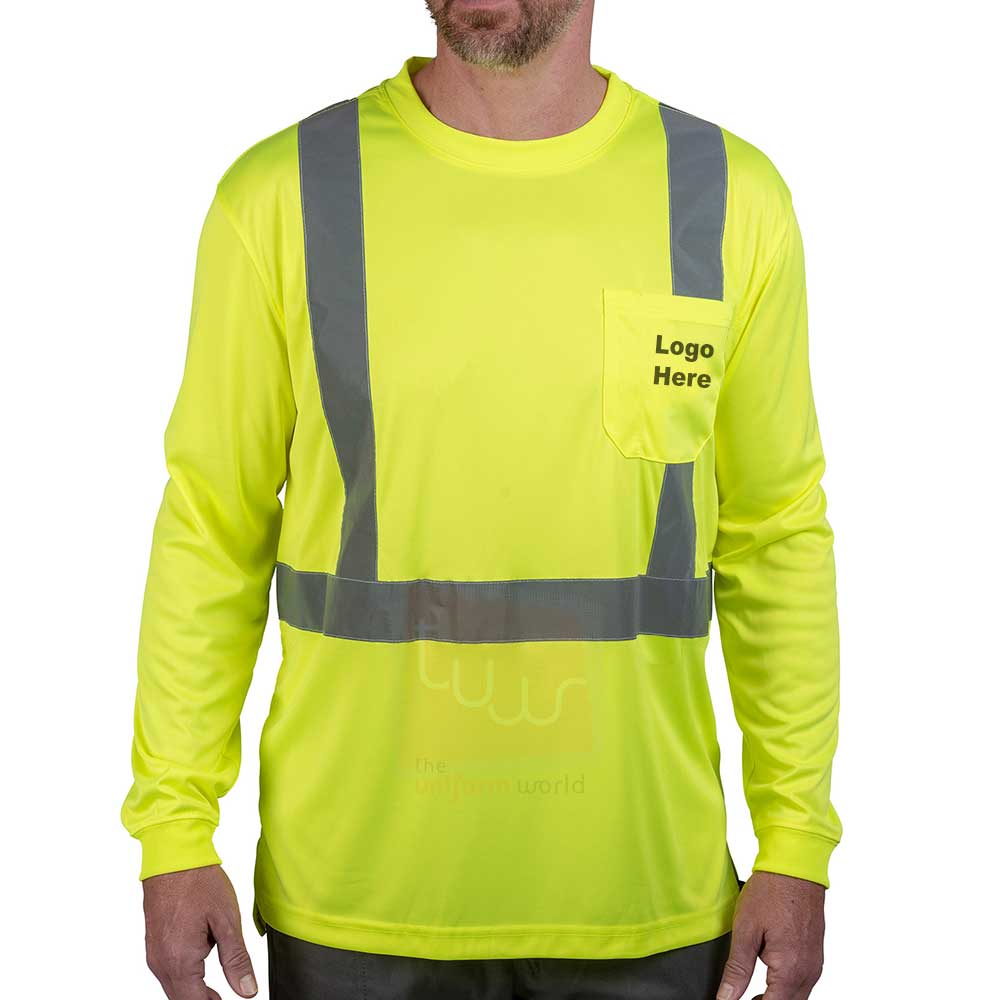 Neon Yellow Long Sleeve T Shirts with Pocket