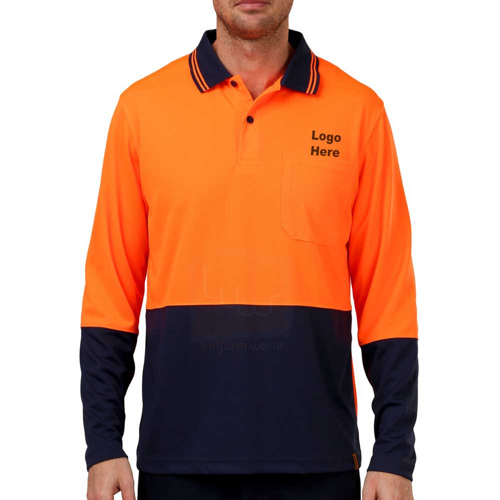 Neon Orange High Visibility Polo Long Sleeve