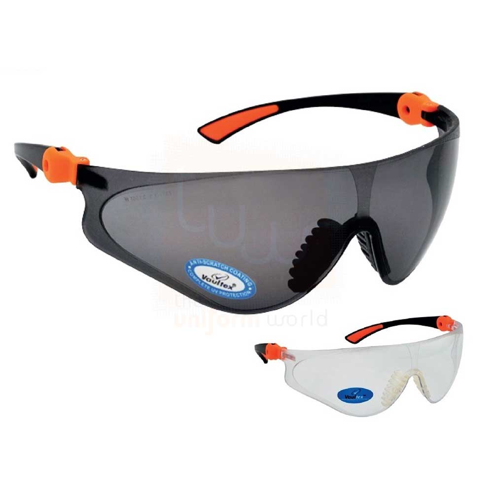 Dark Clear Frameless Safety Glasses with Orange Finish