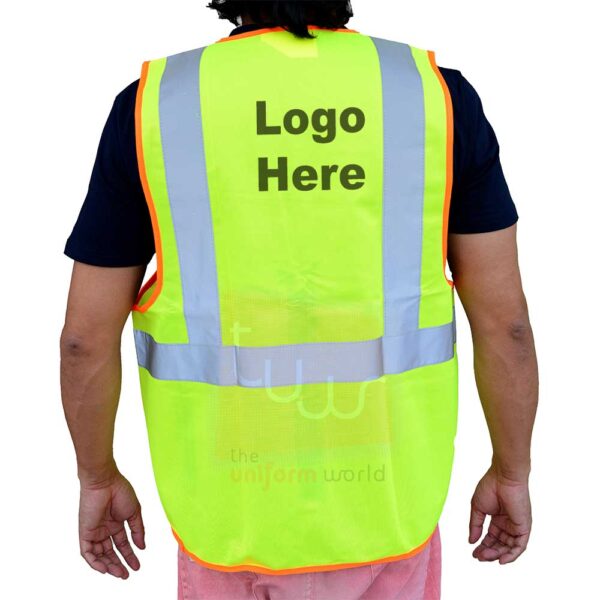 Neon Green Safety Vest with Orange Trim with Front Pockets - Image 2