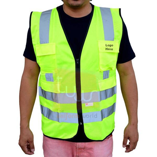 Neon Green 3M Zipped Safety Vest with Front Pockets