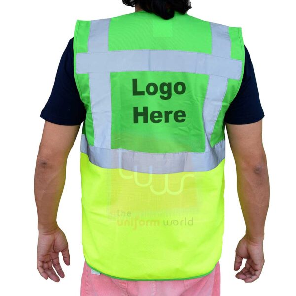 Green 2-Tone Zipped Safety Vest with Pockets - Image 2