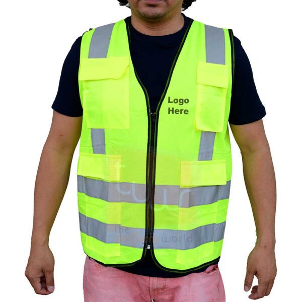 Neon Green Safety Vest with Front Pockets