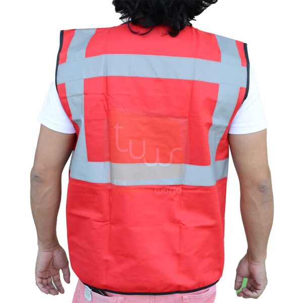 Red Safety Vest with Front Zipper Pen ID Pockets - Image 2
