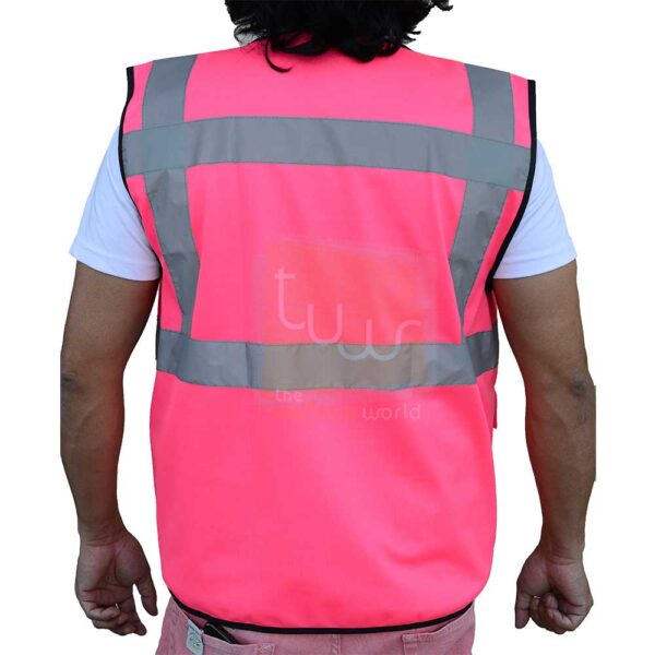 Pink Safety Vest with Front Zipper Pen ID Pockets - Image 2
