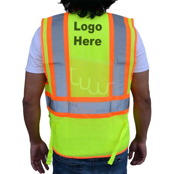 Neon Green Safety Vest with Back Mesh with Pockets - Image 2