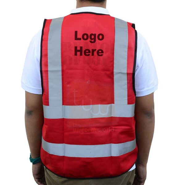 Red Safety Jacket with Reflective Tape with Piping - Image 2