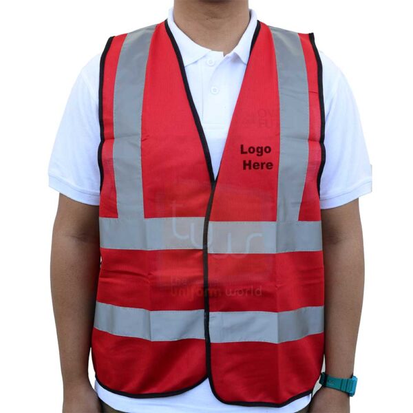Red Safety Jacket with Reflective Tape with Piping
