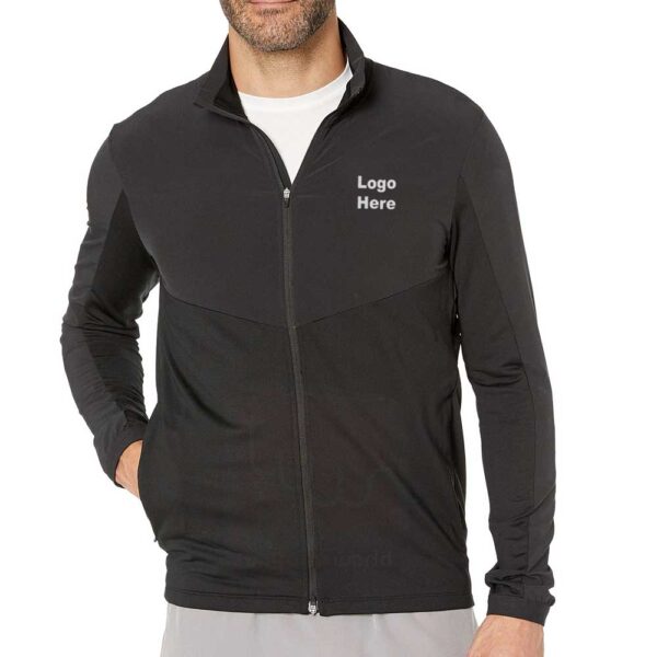 Black Plain Track Jacket with Front Zipper Closure