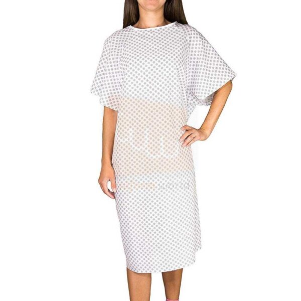 Blue Print Patient Gown with Dual Back Closure Ties