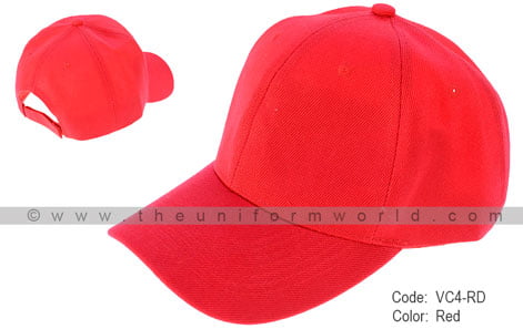 Red Baseball Caps Acrylic Cotton 6-Panel with Velcro Closure