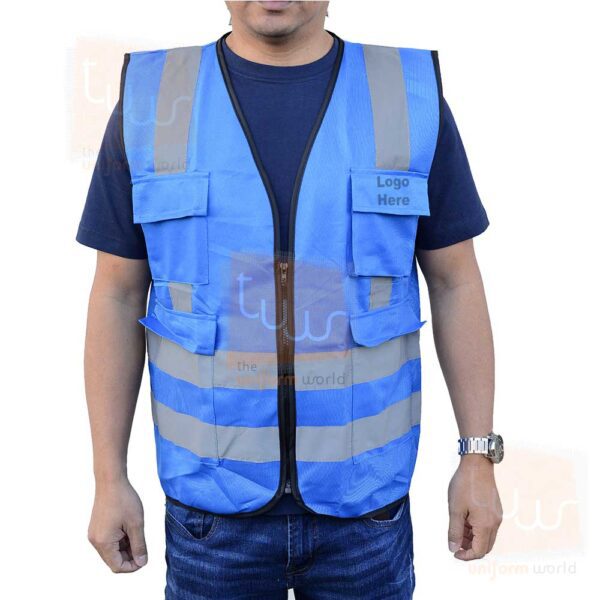Blue Safety Vest Jacket 4-Pocket with Reflective Tape