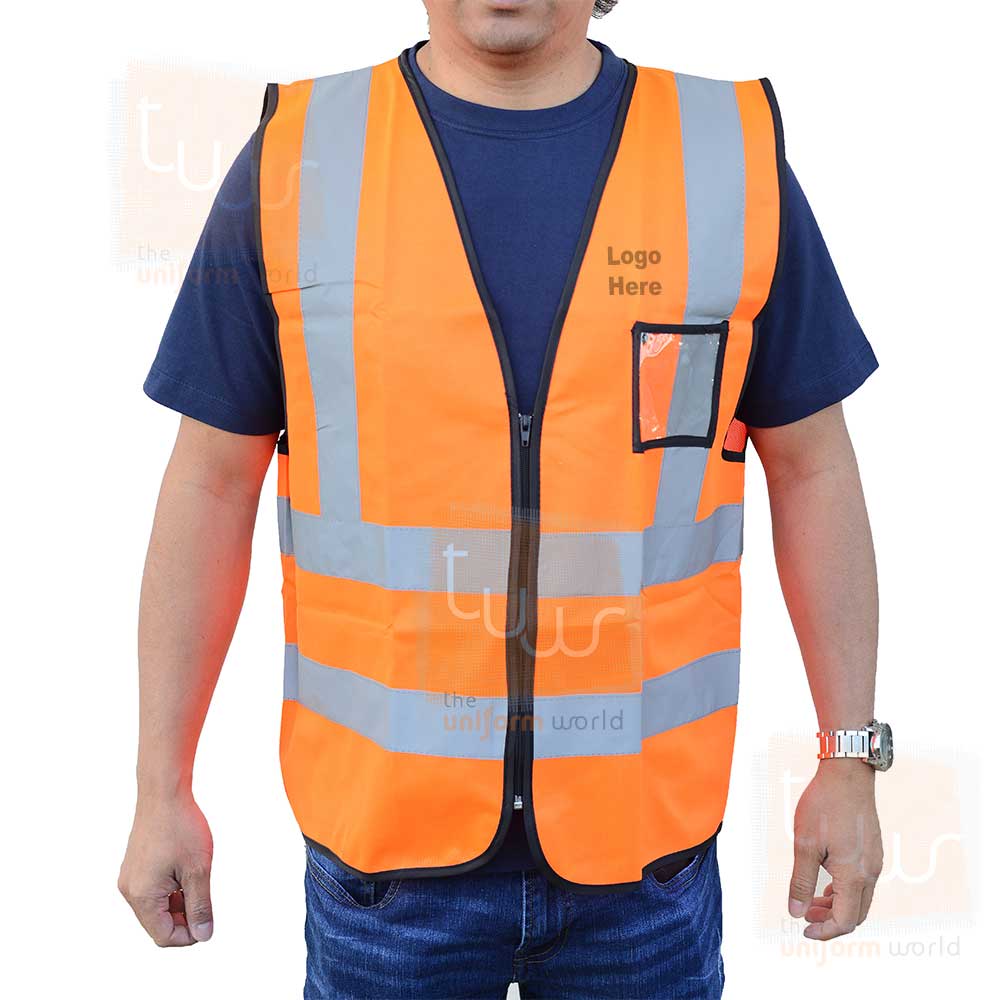 Neon Orange Safety Vest Jacket with Black Piping