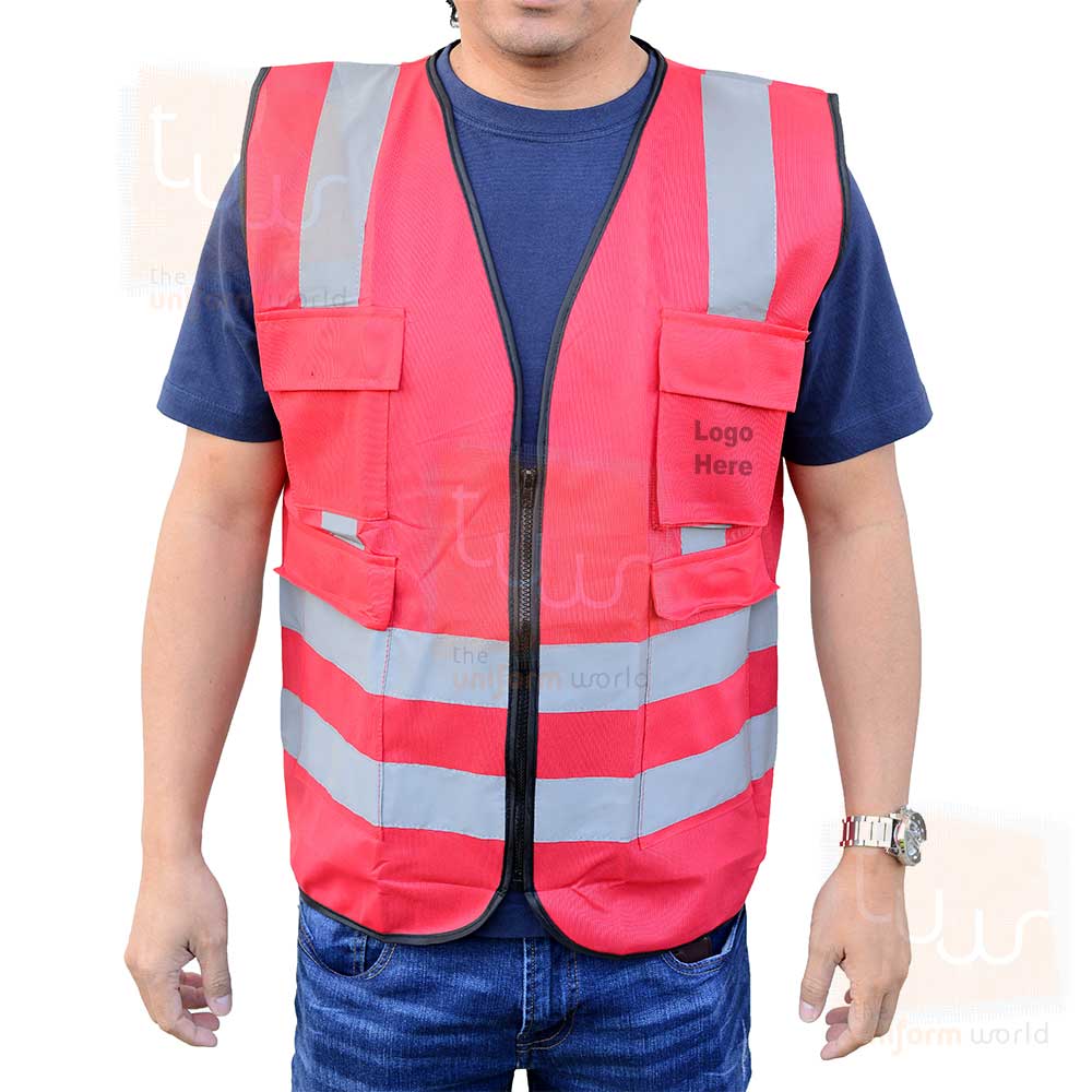 Red High Visibility Vest Safety Jacket with Pockets