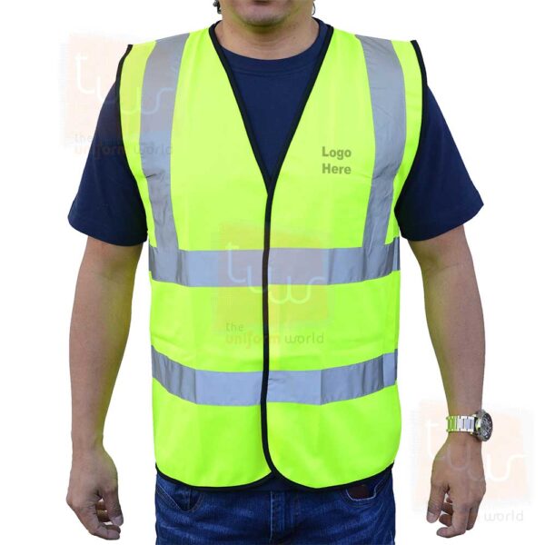 Neon Green High Visibility Vest Safety Jacket with Piping
