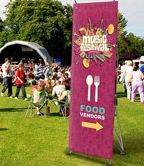 family event with standing banners with printing