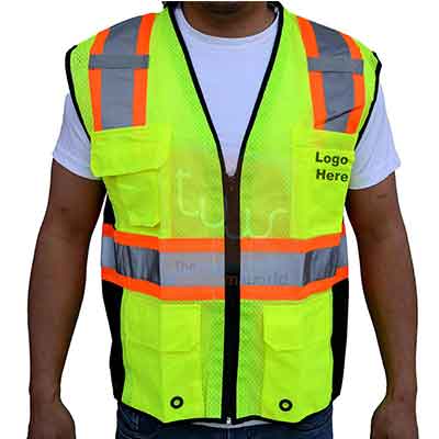 logo branding on multi pocket safety vest shops in dubai uae