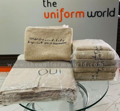 Beige Towel With Logo Emb 1 Uniforms Manufacturer and Supplier based in Dubai Ajman UAE