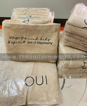 Beige Towel With Logo Emb 2 Uniforms Manufacturer and Supplier based in Dubai Ajman UAE