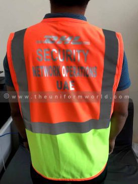 Dhl Orange Green Vest 1 Uniforms Manufacturer and Supplier based in Dubai Ajman UAE