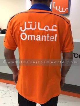 Polo Shirt Drifit Orange Omantel 2 Uniforms Manufacturer and Supplier based in Dubai Ajman UAE