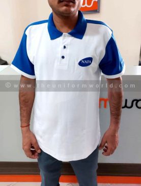 Polo Shirt Drifit White Blue Nafa Uniforms Manufacturer and Supplier based in Dubai Ajman UAE