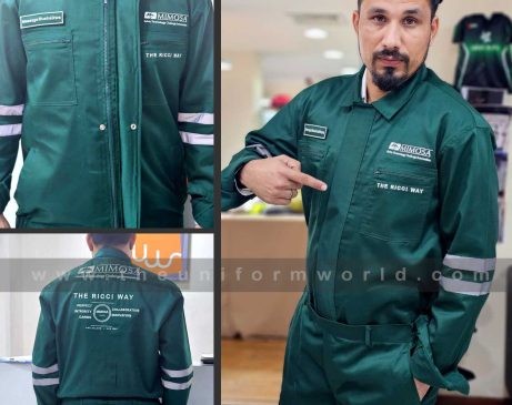 Customized Full Sleeve Dark Green PC Twill Shirt Pants Coveralls with Reflective Tape with name patch and logo embroidery front back
