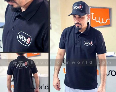 Customized Honeycomb Black Polo Shirt With Black Acrylic cotton cap with logo embroidery